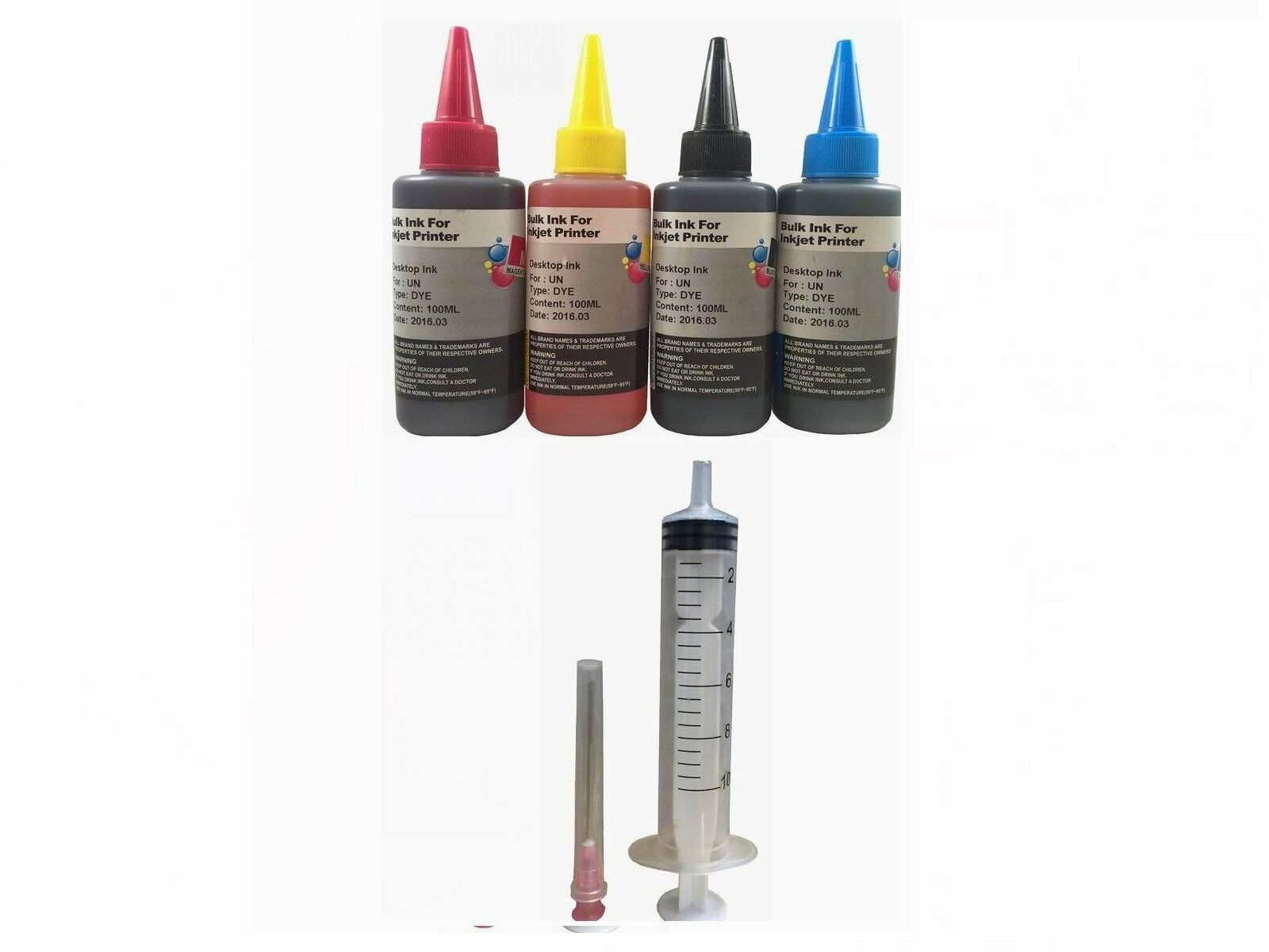 Bulk Refill Ink For HP Printers - 400ml Bottles, 4 Colors (Black, Cyan, Magenta, Yellow)