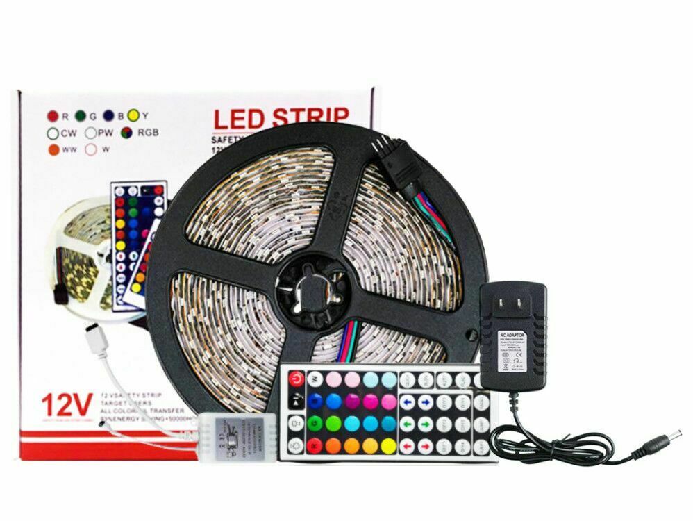 5M 16.4ft RGB 5050 LED Strip light SMD Tape 44 Key Remote 12V 4A Power ...