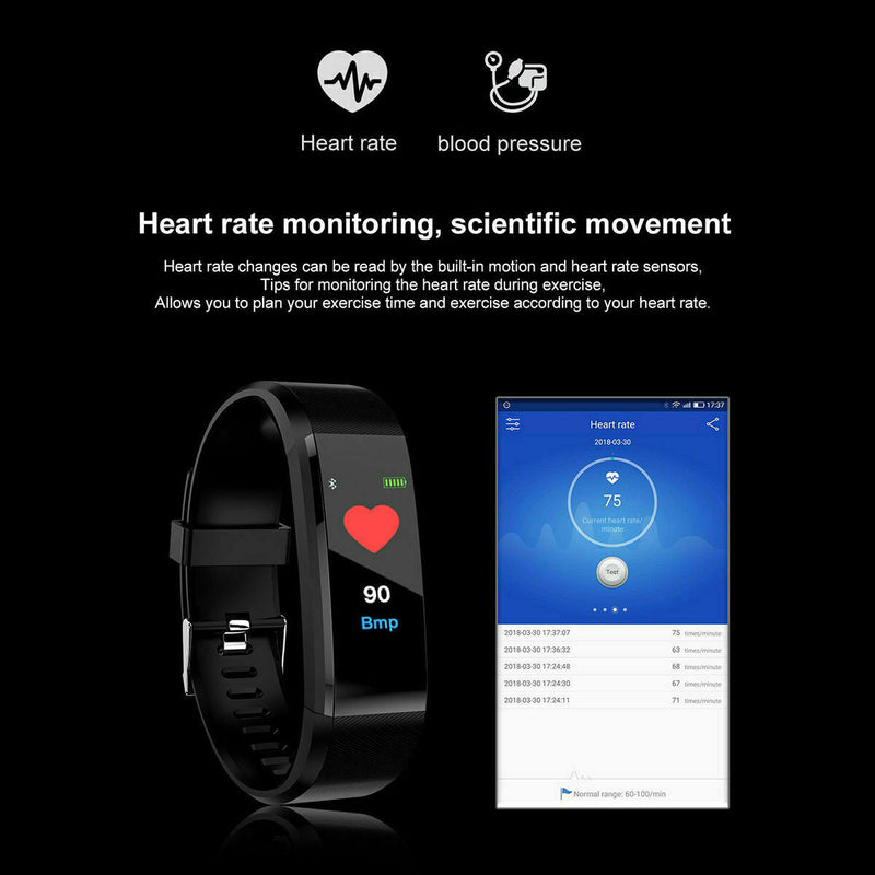 115Plus Smart Watch Bracelet Wristband Waterproof Track Blood Pressure Calorie