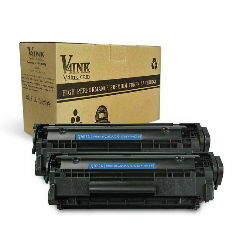 2PK Q2612A 12A HY Black Toner Cartridge Combo For Canon 104 FX-9 FX-10 FX9/10