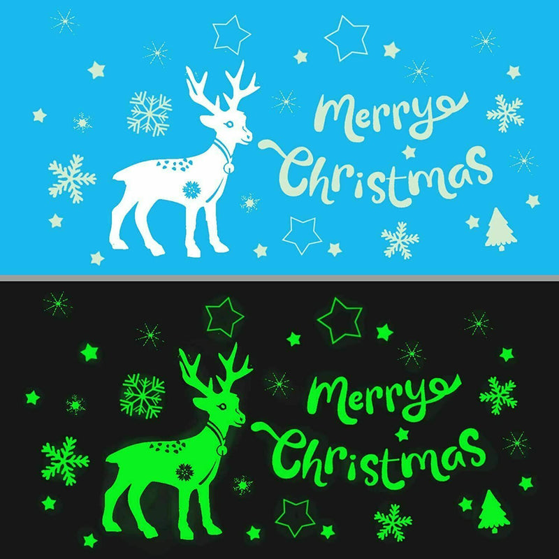 Christmas Xmas Glowing Stickers Reindeer Santa Decals Windows Holiday Decoration