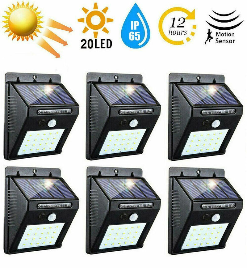 6 pcs 20LED Solar Powered PIR Motion Sensor Light Outdoor Security Wall Lights