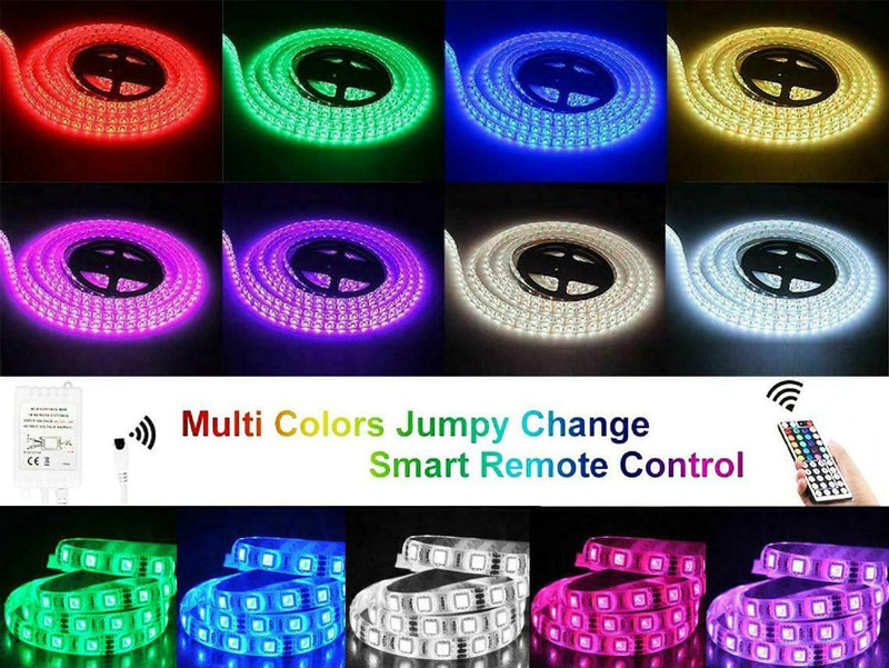 16.4ft RGB LED Strip Lights - 3528 SMD, 300 LEDs, Waterproof, Remote Control, 12V