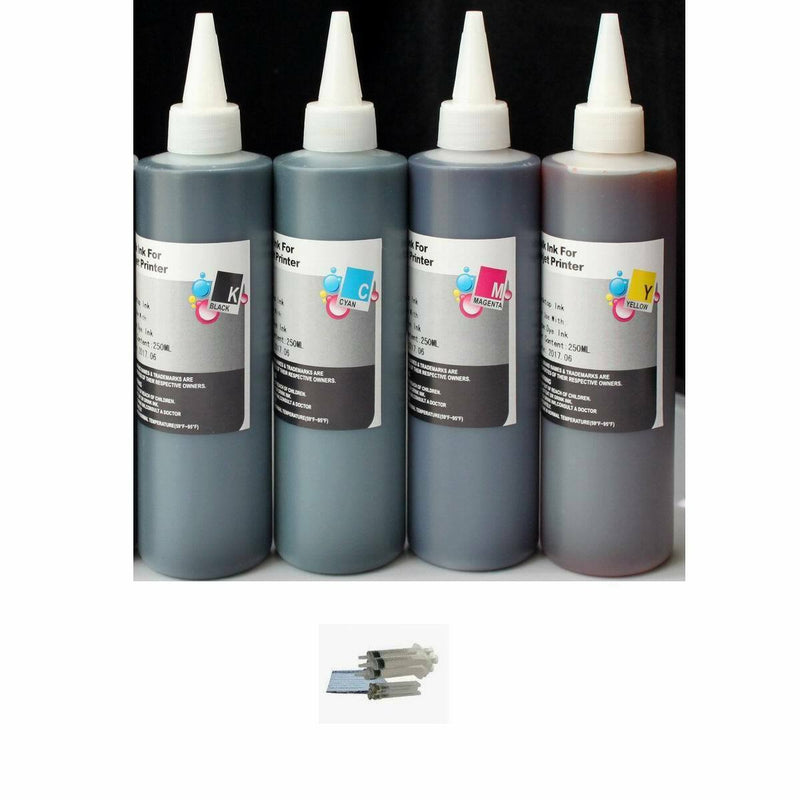 4x250ml Dye Black & Color refill ink for Epson HP Lexmark Canon Brother