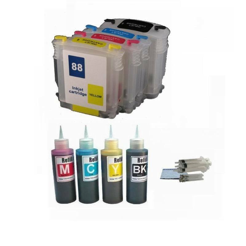 4 pk Refillable Ink Cartridges For HP 88 K5400 K550 plus 400ml ink