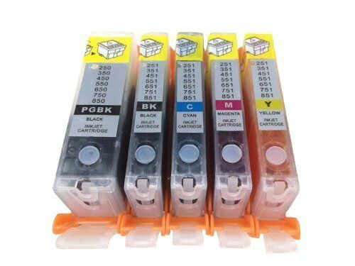 5PK Refillable Ink Cartridges Canon PGI-250 CLI-251 MG5420 MG5450 MG5520 ARC