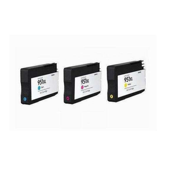 3 REMAN HP 951 XL Color cartridges ink for OfficeJet Pro 8100 8600 show ink