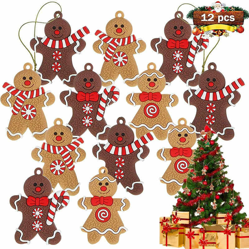 Gingerbread Man Ornaments Christmas Tree Hanging Pendant Xmas Decoration -12pcs