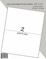 Half Sheet Shipping Address Labels White 8.5 x 5.5 Inch 100 Labels Laser inkjet