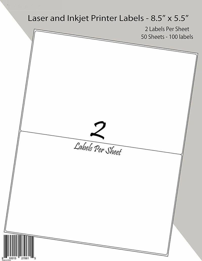 Half Sheet Shipping Address Labels White 8.5 x 5.5 Inch 100 Labels Laser inkjet