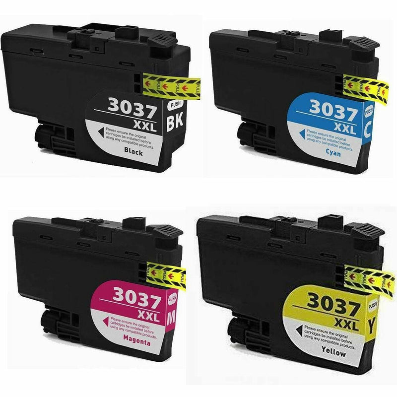 4 Packs Compatible Brother LC3037 XXL High Yield Black & Color Ink Cartridges