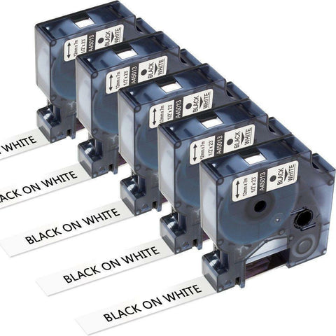 5-Pack Dymo D1 Label Tape - Black On White, 1/2 Inch, For LabelManager 160 & 280