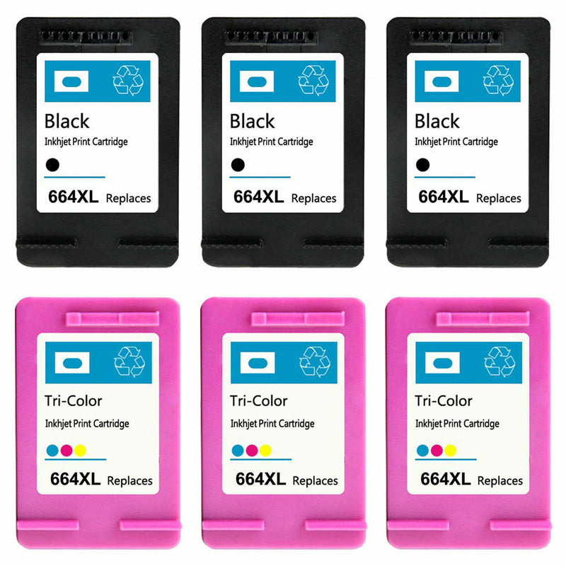 6PK Compatible For HP 664XL BlackColor Ink Cartridge Show Ink Deskjet 1115 3636