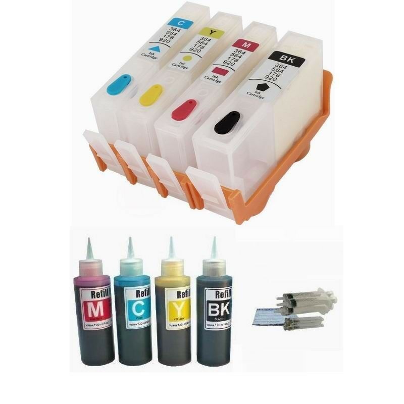 4 Empty Refillable Compatible For HP 920XL Ink Cartridges Plus 400ml Refill Ink