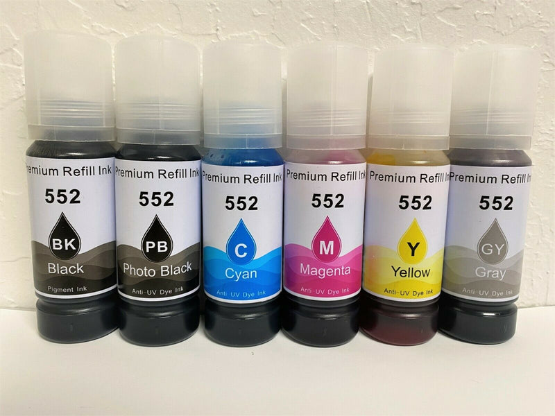 Premium T552 Anti-UV Refill Ink Bottles for Ecotank ET-8500 ET-8550-6 Colors set