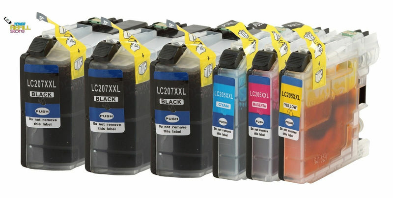 6PK Compatible Brother LC207 BK LC205C LC205M LC205Y Ink Cartridges 3BK,1C,1M,1Y