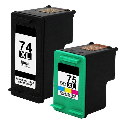 2Pk #74XL 75XL Black/Color Ink for HP Photosmart C4275 C4280 C4285 C4294 C4340