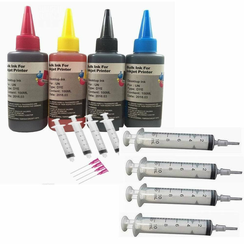 HP 711 932 933 Genuine Ink Cartridge REFILL KIT with 4x100ml Ink +4 refill tips