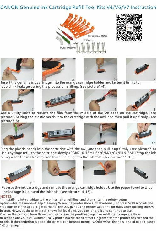 For CANON TS6120 TS6220 TR7520 TR8520 Genuine Ink Cartridge Refill Tool Kit 5C