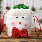 Christmas Sweet Treat Wrapping Bag Santa Snowman Elk Drawstring Gift Bags -3 Pcs