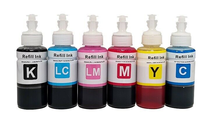 6-Packs Ink Bottles Refill Kit compatible for Epson L800 801 T6731 T6732 T6733