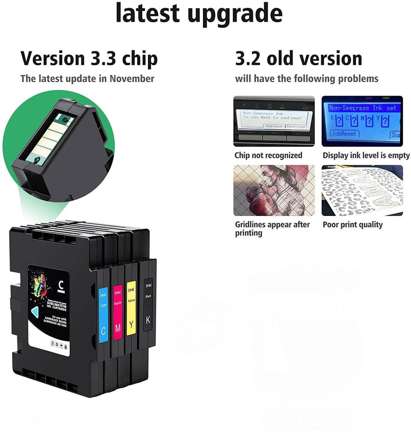 Sublimation Ink Cartridge Compatible for Sawgrass SG500 SG1000 Printer (ver A) New Update Chip