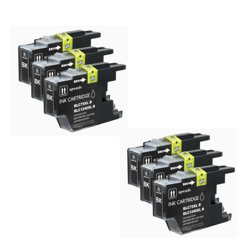 6 Packs Compa LC-75 Black Ink For Brother MFC-J5910DW MFC-J6510DW MFC-J6710DW
