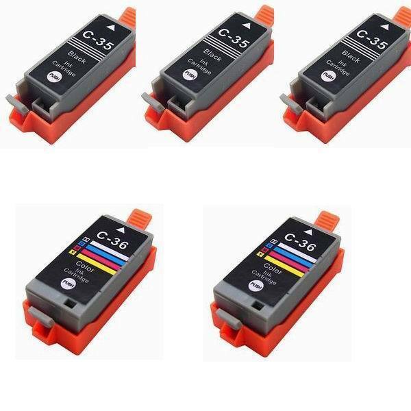 5 PK comp ink cartridges CLI-36 PGI-35 for Canon Pixma ip100 Printer